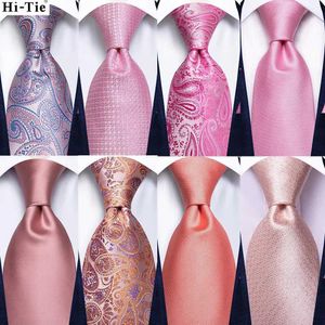 Шея галстуки Hi Tie Peach Pink Coral Solid Mens Silk Wedding Tie Design Elegant Mens Collece Высококачественные хэкки -запотки для бизнеса Q240528