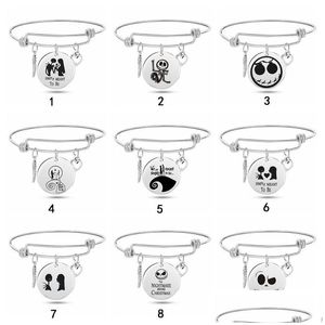 Charm Bracelets Nightmare Before Christmas For Women Men Skl Round Disc Stainless Steel Expandable Wire Bangle Fashion Jewelry Gift D Dh2Md
