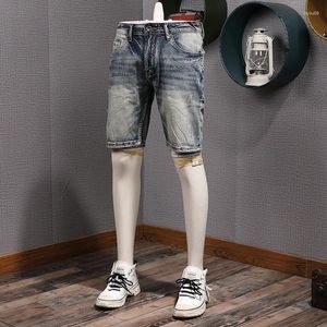 Men's Shorts High Quality Summer Old Scratch Washed Vintage Casual Stretch Denim For Men Slim Fit Straight Half Jeans Y2k Youth Male