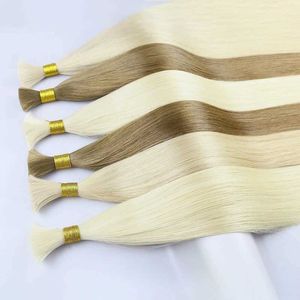 Hair Wefts JENSFN loose hair extension human straight 16 -26 inches 50g/strand #613 60 brown blonde salon supplies Q240529