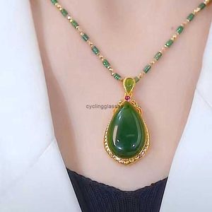 2024New Bamboo Knot Jasper Water Drop Pendant Necklace Female Imitation Hotan Jade Fashion Atmosphere for Girlfriend Mother 1RED4