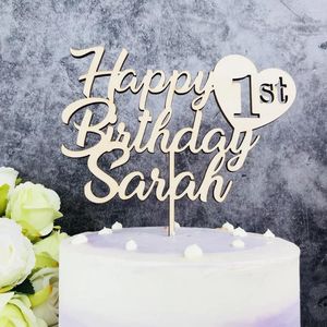 Festleveranser Personlig trä Happy Birthday Cake Topper Anpassad namn och ålder Guld spegel unik dekor