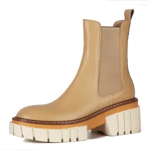 ブーツ秋の冬ブランド本物の牛の革の足首女性高品質の分厚いかかとプラットフォームシューズカジュアルパンクの履物