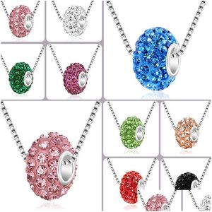 Pendant Necklaces Luxury Crystal Fimo Big Hole Beads Necklace For Women Soft Y Colorf Rhinestone Disco Ball Sier Box Chains Fashion Dr Dhzl2