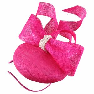 Ładne sinamay kobiety eleganckie fascynatory fantazyjne pióra kapelusz dla kobiet gorący różowy nakrycie herbaty herbata królewska rasa akcesoria do włosów