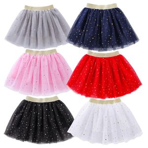 Fashion Kids Mesh Miniskirts Girls Princess Stars Glitter Dance Ballet Tutu Brand Festa de lantejoulas Faldas Skirt Elastic Roupos 240528