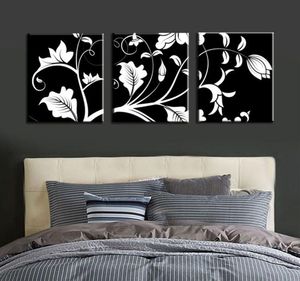 Senza cornice 3 pezzi Black White Flower Tree Modern HD Grande HD Tela Pinting Art Piccole per soggiorno Decorazioni artistiche da parete per la casa9450000
