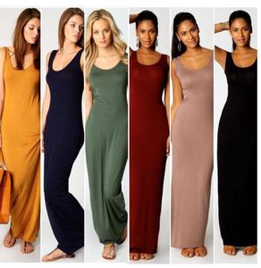 Stylish Women Vest Tank Maxi Dress Silk Stretchy Casual Summer Long Dresses Sleeveless Backless Lady Dress Clothing5324587