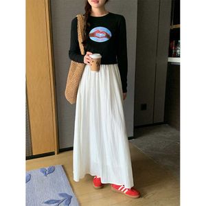 Huang Zhengs Sweet Style Solid Color Large Hem Skirt Half Skirt Womens 2024 Summer Casual Mid length A-line Skirt 142QH268