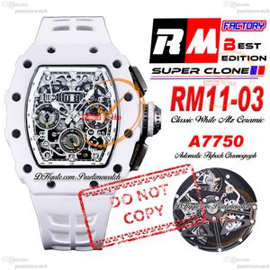 11-03 Le Mans Automatic Flyback Eta A7750 Chronograph Mens Watch RMF Classic White Atz Ceramic Black Skeleton Dial Big Date Rubber Strap Super Edition Puretime Ptrm