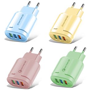 Macaron color USB charger 3USB charging head 5V2A charger 3 ports European and American standard color adapter suitable for Apple Huawei Xiaomi etc.