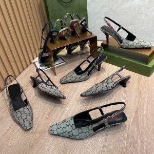 Shoes Designer backless high heels for women Dress Shoes Sandals Leather mesh Crystal Diamond metal buckle low heel square toe pointy pr
