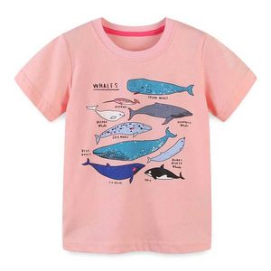 T-shirty Sailead Summer Girls Whales T Shirt Bawełny krótki rękaw T-shirty Kids Tee Tee Tops Ubrania dla dzieci D240529