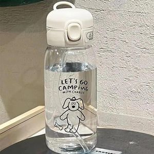 Wasserflaschen Plastikflaschenbecher mit Stroh einfache Kapazität Tragbarer Tropfen und Cartoon -Eissaugung