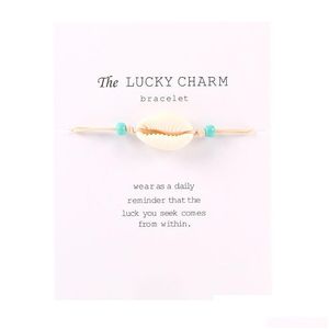 Charm Bracelets New Natural Shell Bracelet With Lucky Card Beach Seashell Colorf String Rope Chains Adjustable Bangle For Women Men F Dh8Ix