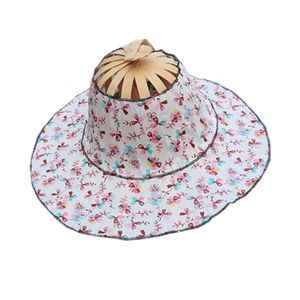 Wide Brim Hats 2 In 1 Bamboo Folding Fan Hat For Women Girl Hand Held Traveling Summer Dancing 2043