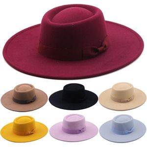 Stingy Brim Hats 2021 Fedora Hat Män kvinnor Imitation Woolen Winter Foel Fashion Black Top Jazz Fedoras Chapeau Sombrero Mujer 213f