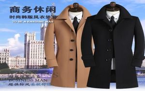 Hela svart kaki grå 2016 Autumn Mens Trench Coat Mens Cashmere Coat Casual Slim Long Design Winter Wool Coat Män Kläder 1161459