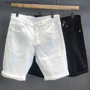 Shorts maschile da uomo Schermo di jeans dritti sciolto pantaloncini per ginocchia casual nero bianco cortometri Q240529