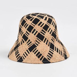 Bred Brim Spring Summer Hat For Women Plaid sömmar hink hatt platt topp unisex sun hatt strandhatt solskydd kentucky hatt 240528