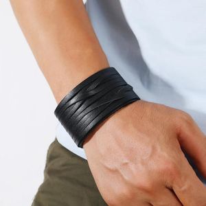 Bangle läderarmband för män retro stil personlighet man armband vågiga vävda kohud smycken