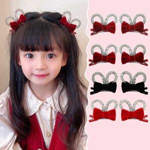 ヘアアクセサリー2pcsプリンセスベルベット両面弓かわいい女の子ヘアピン子供ヘッドウェアヘアグリップヘアクリップバレットヘアアクセサリーY240529