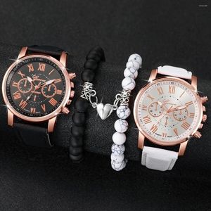 Нарученные часы 4pcs/Set Casual Fashion Пара Quartz Watch Analog PU
