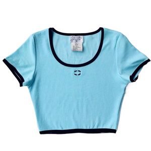 Women star style candy color o-neck short sleeve logo embroidery thread cotton designer tee up-navel crop tops SML