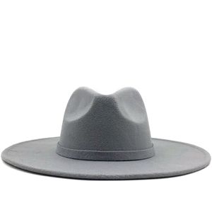 Wide Brim Hats Fedora Hat For Women Solid Color Wool Felt Men Autumn Winter Panama Gamble Gray Jazz Cap 238n