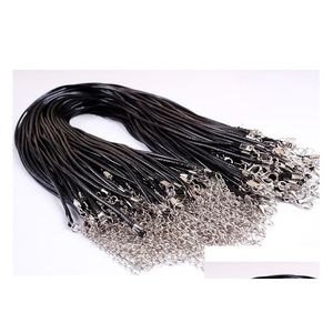 Fio de cordão 100pcs lote de couro preto colar de colar de barra corda de corda de berço de 45cm de jóias diy com componentes de fecho de lagosta dhtzh