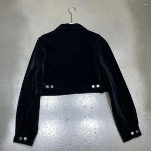 女性用ジャケット2024秋の短いジャケット気質ポロネックベルベットメタル装飾女性コート-129