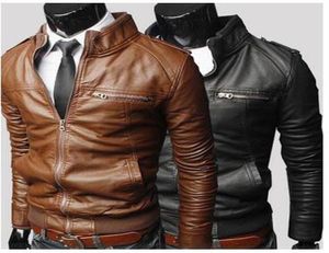 spring and autumn men039s foreign trade PU leather clothes Korean version slim fit stand collar locomotive leather jacket2864716