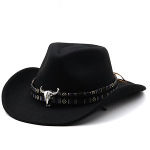 Chapéus de aba larga Simple inverno retro feminino lã masculina chapéu de cowboy wester