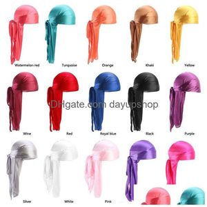 Beanie/Skull Caps New Elastic Head Cap Fashion Silk Satin Durags Long Tail Scorpion Pirate Hat Chemotherapy Headscarf Drop Delivery Ac Dh80D