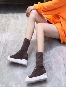 2019092401 Blackbrown Stretch Flat Sneakers Stiefel unsichtbarer Wedge5353131
