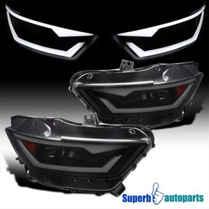 Fits 2015-2020 Ford Mustang Black Smoke Projector Headlights Xenon Dynamic LED