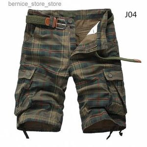 Męskie spodenki 2024 Summer Men Fashion Plaid Beach Mens Męskie krótkie spodnie wojskowe Męskie Bermuda Ładunki kombinezon bez paska Q240529