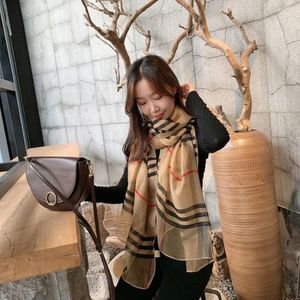 Berets Plaid Silk Scarf Women Autumn And Winter All-match Mulberry Shawl Wool Long Dual-use Gauze 304S