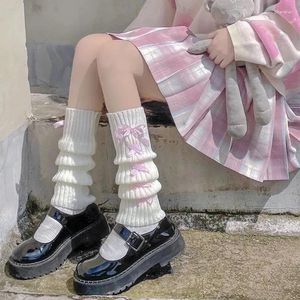 Women Socks Sweet Pink Bow Tie Kawaii Japanese Plush Fur Winter Warm Y2K Covers Harajuku Boot Cuffs JK Lolita Sock