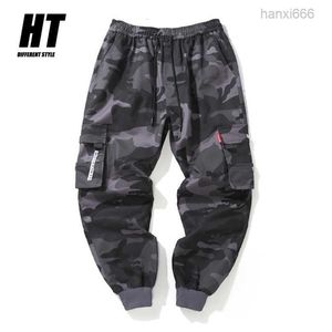 Hip Hop Cargo Pant Joggers Casual Streetwear Multipocket Ribbons Militär Harem groß 220713
