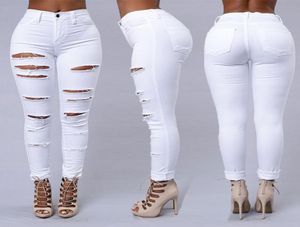 Trousers Women Jeans Spring Casual Sexy Hole Tear Pocket Slender Elasticity High Waist Tight Calf Pants YCH7123837