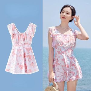 Women's Swimwear Japanese Small Fresh Flesh-covering High-waisted Slim Swimsuit Ins Cute Cherry Blossom Pink Spring Resort One-piece