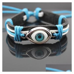 Charm Bracelets Fashion Uni Leather Weave Women Turkey Blue Evil Eye For Mens Pu Rope Chain Diy Jewelry Drop Delivery Dh1Nc