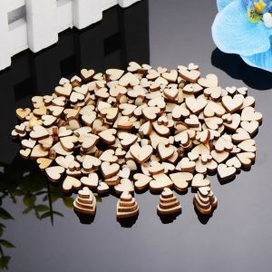 200pcs kalp yıldızı doğal ahşap cips ahşap diy el sanatları scrapbooking süslemeler asılı süslemeler düğün parti süslemeleri