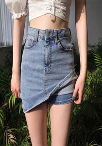 Saia de cintura corporal coreana High Bodycon Colottes curtos fêmeas Saias de tamanho grande verão Jeans sexy 2106015266247
