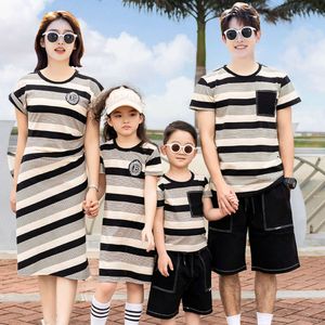 Father Daughter Matching Family Son Mom Clothes Mother and Baby Girl Striped Dress Korea Fashion Dad Children Outfits