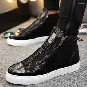 Scarpe casual sneakers uomini con piattaforma di microfibra alta marca di moda stampata calzature black putwear maschio vulcanizzare d5-17