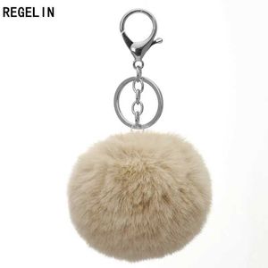 Plush Keychains REGELIN silver fluffy keychain fake rabbit fur ball keychain womens jewelry making gift bag S2452802
