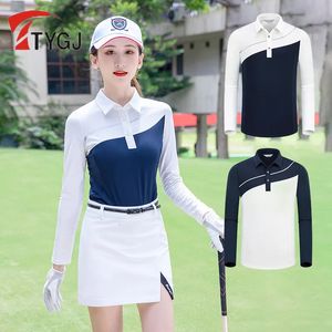 TTYGJ Women Long Sleeve Golf Golf T-Shirt Female Template Fast Dry Tops Wadies Down Downlar Polo Polo Stirts Slim Sport Apparel 240523