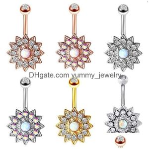 Navel Bell Button Rings Gem Diamond Inlay Mticolor Sun Flower Puncture Jewelry Navelical Nail Medical Steel Dance Belly Ring Access DHR2X